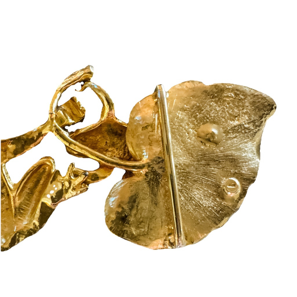 VINTAGE Rare GAIL LABELLE GOLD PLATED Gold 2 Frogs Buckle - Picture 6 of 8